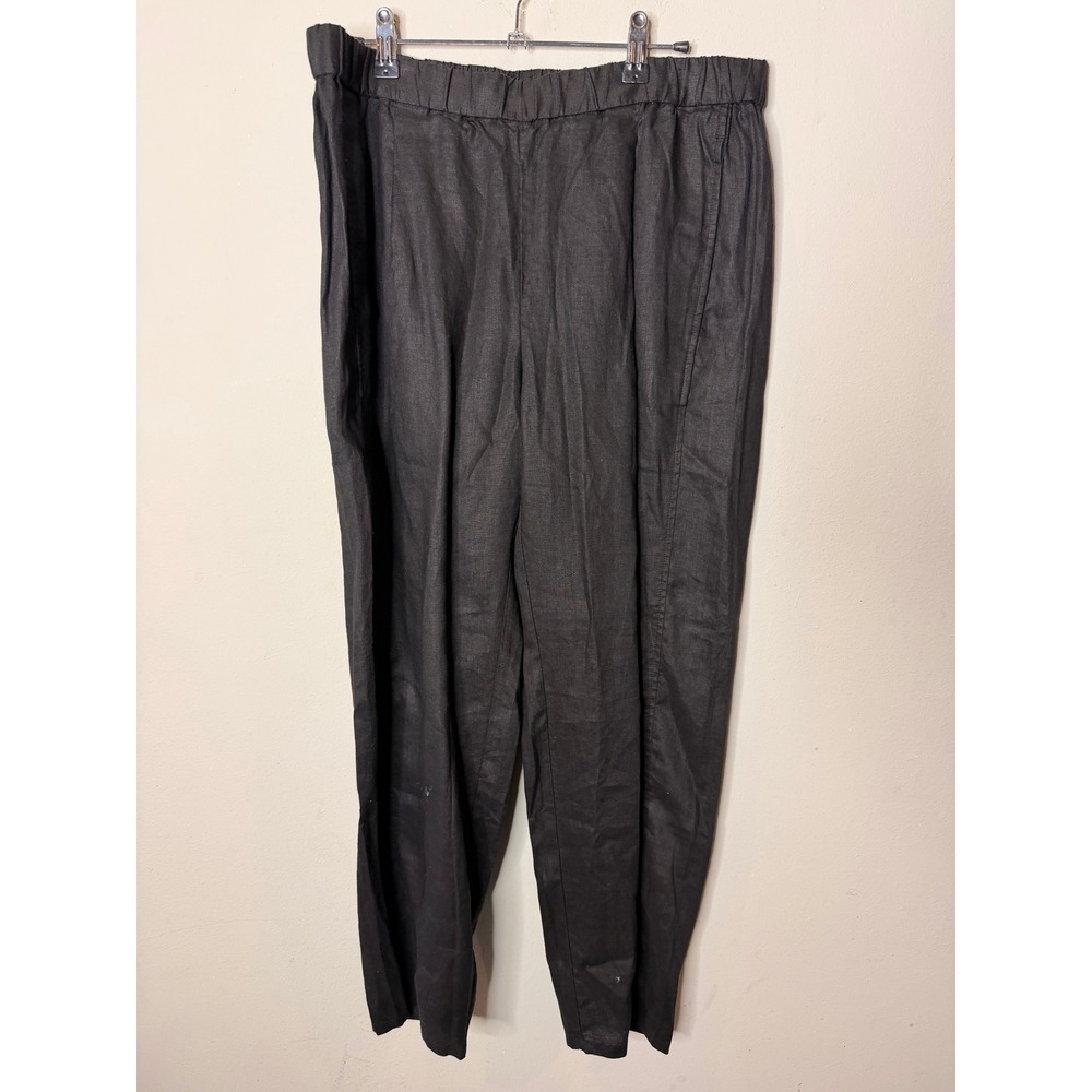Eileen Fisher Lantern Pant Women Medium Black Organic Linen Elastic Waist Barrel - Picture 3 of 11